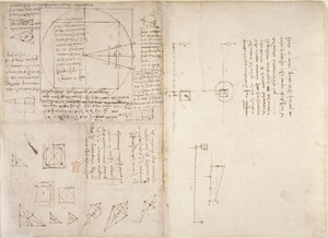 Arundel 263, f.72v, f.69 Noter og diagrammer om mekanik og tyngdepunktet, fra 