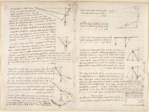 Arundel 263, f.7v, f.8 Noter og diagrammer om mekanik af Leonardo da Vinci