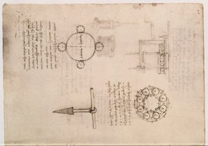 Codex Madrid I f.20, mekaniske studier af Leonardo da Vinci