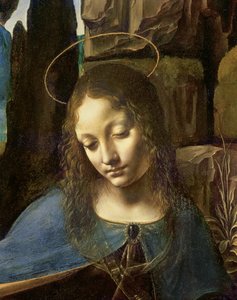 Detalje af Jomfruens Hoved, fra The Virgin of the Rocks (Jomfruen med det spæde Johannes, der tilbeder spædbarnet Kristus ledsaget af en engel), ca. 1508
