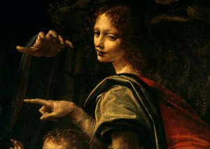 Detalje af Jomfruen med Sten, Sankt Johannes Døberen pegende finger og Jomfru Marias hånd af Leonardo da Vinci