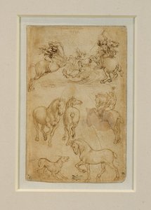 To ryttere kæmper mod en drage; en rytter og to heste; en hund og en hest ... af Leonardo da Vinci