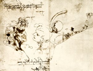 Udkast til to mandlige hoveder af Leonardo da Vinci