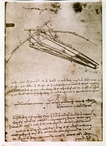 Uddrag af et Da Vinci-manuskript, der beskriver princippet og konstruktionen af en "flyvende maskine" (manuskript) af Leonardo da Vinci