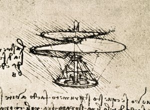 Uddrag af et Da Vinci-manuskript, der beskriver princippet og konstruktionen af "Aerial Screw (Helicopter)" (manuskript) af Leonardo da Vinci