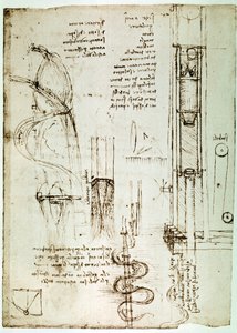 Uddrag af et Da Vinci-manuskript, der beskriver princippet og konstruktionen af en "Pile Drive (Pile Mallet)" (manuskript) af Leonardo da Vinci