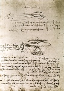 Uddrag af et Da Vinci-manuskript, der beskriver princippet og konstruktionen af "Aerial Screw (Helicopter)" (manuskript) af Leonardo da Vinci