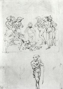 Figural Studies for the Adoration of the Magi, c.1481 (pen og blæk og metalpoint på papir) af Leonardo da Vinci