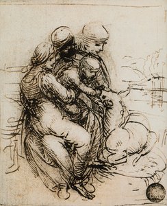 Første idé til Madonna og Child og Saint Ann; tegning af Leonardo da Vinci. Gallerie dell