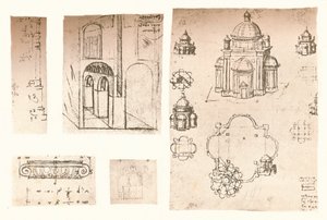Fem arkitektoniske tegninger, c1472-c1519 1883 af Leonardo da Vinci