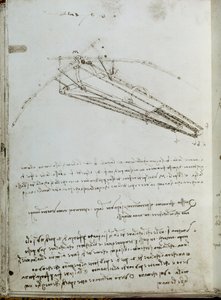 Flyvende maskine tegning. Manuskript af Leonard De Vinci (Leonardo da Vinci af Leonardo da Vinci