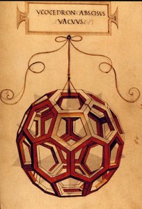 Geometri: "" An Icosahedron"" Side taget fra manuskriptet "" De divina proportione"" (Om guddommelige proportioner) af matematikeren Fra Luca Pacioli dit Luca di Borgo (1445-1517) illustreret af Leonardo da Vinci (1452-1519). 1509. af Leonardo da Vinci