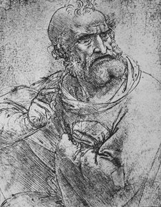 Halvlængde af en apostel med højre hånd løftet, c1480 1945 af Leonardo da Vinci