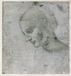 Hoved af en ung kvinde eller hoved af Jomfruen, ca. 1490 (sølvfarvet punktur på papir) af Leonardo da Vinci