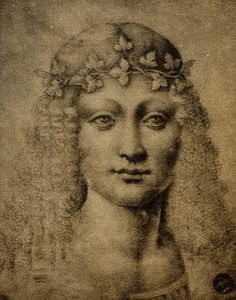 Hoved af en pige eller af en ung Bacchus; tegning af Leonardo da Vinci. Gallerie dell