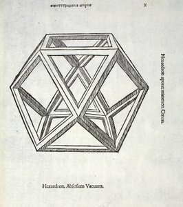 Hexaedron abscisum vacuum, illustration fra "Divina Proportione" af Luca Pacioli (ca. 1445-1517), oprindeligt udgivet. Venedig, 1509 af Leonardo da Vinci