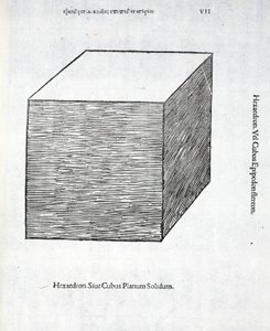Hexaedron planum solidum, illustration fra "Divina Proportione" af Luca Pacioli (ca.1445-1517), oprindeligt udgivet. Venedig, 1509 af Leonardo da Vinci