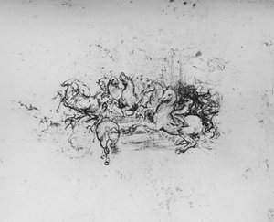 Ryttere med vimpler, der rykker frem fra venstre, c1480 1945 af Leonardo da Vinci