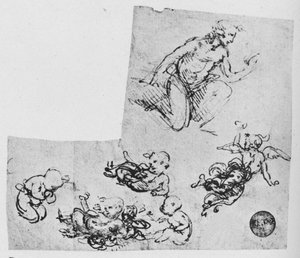 Knælende ungdom og Putti, c1480 1945 af Leonardo da Vinci