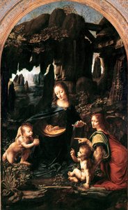 Madonna of the Rocks, ca. 1483-94 (olie på panel overført til lærred) af Leonardo da Vinci