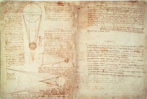Noter og to diagrammer, der viser forholdet mellem jorden og månen og solen af Leonardo da Vinci