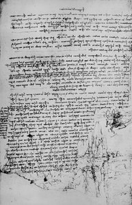 Side med tekst med skitser af landskab, c1480 1945 af Leonardo da Vinci