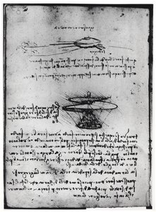 Paris Manuskript B, fol. 83v: Side med tekst og skitser til en flyvemaskine, 1488-90 (pen og blæk på papir) af Leonardo da Vinci