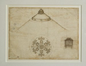 Projekt for en central plan grav; elevation ... af Leonardo da Vinci