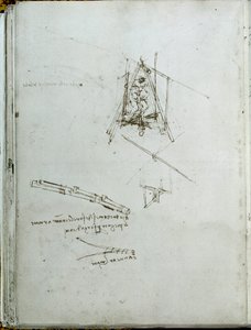 Videnskab og teknologi: manuskript om flyvende maskiner, helikopter-forfader. Bogen af Leonardo da Vinci (Leonardo da Vinci) (1452-1519). Omkring 1487. Paris, Institut de Frances bibliotek af Leonardo da Vinci