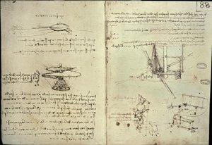 Studier til propeller og flyvemaskiner af Leonardo da Vinci