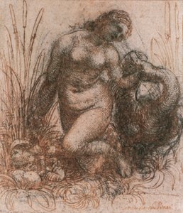 Study for Leda and the Swan af Leonardo da Vinci (1452-1519), tegning af Leonardo da Vinci