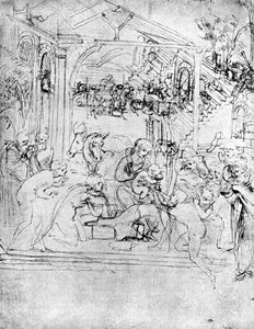 Studie til The Adoration of the Magi, 15. århundrede 1930. af Leonardo da Vinci