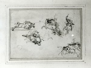 Study of Horsemen in Combat, 1503-4 (pen og blæk på papir) af Leonardo da Vinci