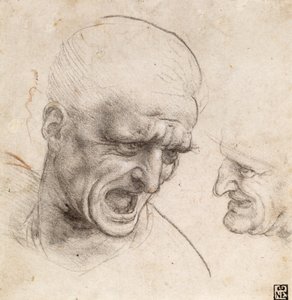 Studie af to krigerhoveder til slaget ved Anghiari af Leonardo da Vinci
