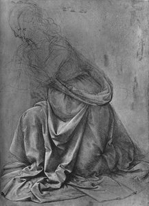 Studie af draperiet af en kvinde, der knæler til venstre, c1477 1945 af Leonardo da Vinci