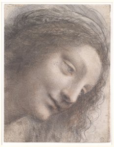 Jomfruens hoved set i trekvartprofil mod højre af Leonardo da Vinci
