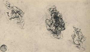 Three Studies of a Man Poniarding a Fallen Foe, c1480 1945 af Leonardo da Vinci