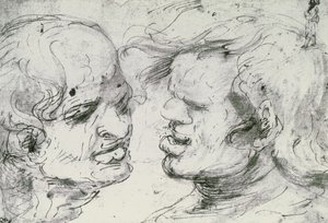 To hoveder (pen og blæk på papir) af Leonardo da Vinci