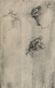 To siddende nøgenbilleder og en kvinde, der vasker, c1480 1945 af Leonardo da Vinci