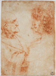 To mandlige profiler, en gammel mand og en ung mand - den unge mand repræsenterer Gian Giacomo Caprotti Dit Andrea Salai eller Salaij (ca. 1480-1524), Leonards elev og elsker - Tegning a la Sanguine af Leonardo da Vinci (Leonard de Vinci) ( 1452-1519) - Fi af Leonardo da Vinci