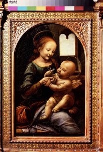 Jomfru og barn med blomst eller Madonna Benois (Madonna med en blomst eller Madonna Benois). Maleri af Leonardo da Vinci (Leonardo da Vinci af Leonardo da Vinci