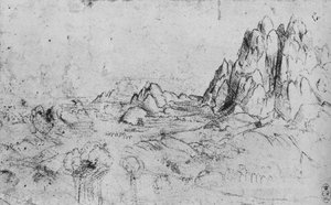 Udsigt over en bjergkæde, c1480 1945 af Leonardo da Vinci