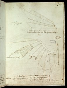 Vinge. Flyvende maskine tegning. Manuskript af Leonard De Vinci (Leonardo da Vinci af Leonardo da Vinci