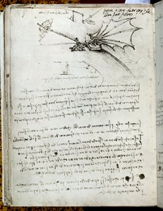 Vingetræning. Flyvende maskine tegning. Manuskript af Leonard De Vinci (Leonardo da Vinci af Leonardo da Vinci