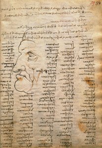 Ordliste og mandsprofil, fra Codex Trivulzianus af Leonardo da Vinci