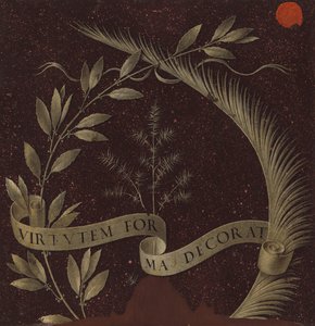 Krans af laurbær, palme og enebær med en rulle indskrevet Virtutem Forum Decorat (omvendt) af Leonardo da Vinci