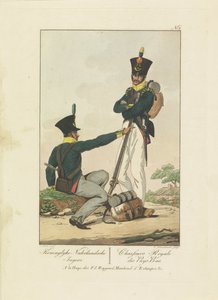 To jægere, 1814-1818 Koninglyke Nederlandsche Jagers / Chasseurs Royale des Pays-Bas (titel på objekt) Syv uniformsforestillinger 1814-1818 (serietitel)