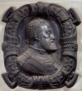 Profilportræt af kejser Karl V (1500-1558)”” Relief i skulptureret bronze af Leone Leoni (1509-1590). Paris, Louvre-museet