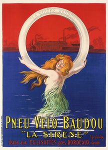 Plakat reklame "La Sirene" cykeldæk fremstillet af Pneu Velo Baudou, ca. 1920