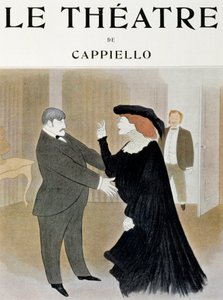 Skuespillerne Lucien Guitry (1860-1925) og Jane Harding i en scene fra La Chatelaine, optrådte på Renaissance Theatre i Paris - titelblad til tidsskriftet Theatre, april 1903, Paris (Print) af Leonetto Cappiello